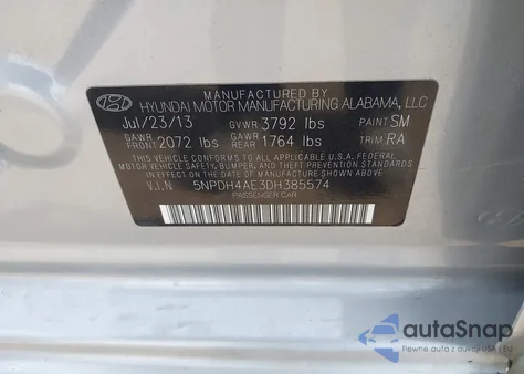 2013 Hyundai Elantra Gls from USA, damaged, VIN 5NPDH4AE3DH385574